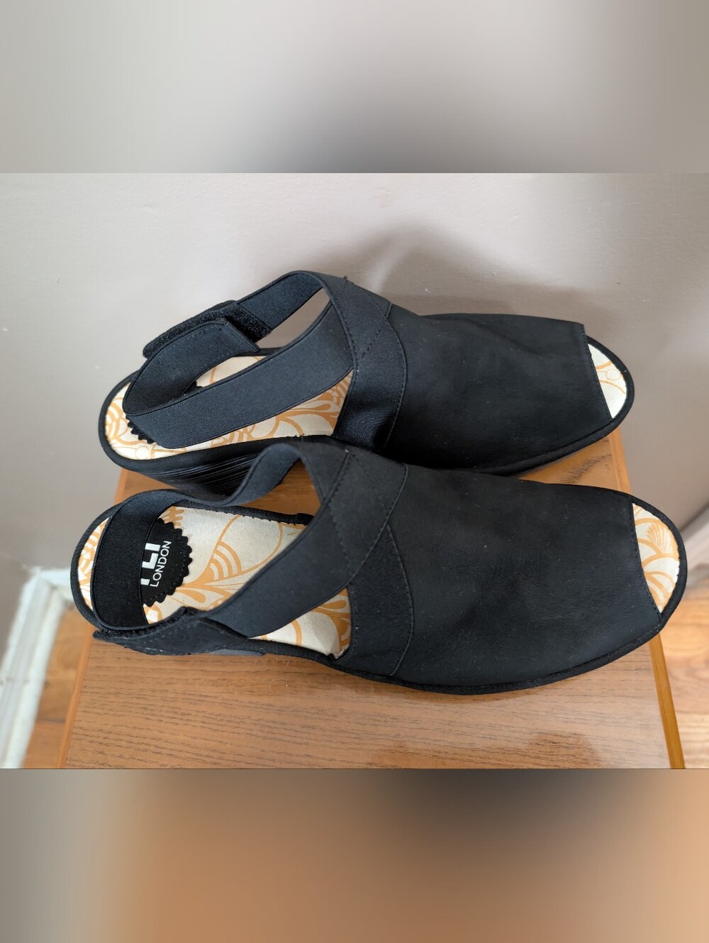 Fly London Cupido black leather Suede peep toe sling back sandals Sz41/10 - Picture 2 of 6